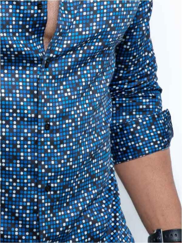 Lamar Cobalt Printed Full sleeve single cuff Slim Fit  Blended Shirt