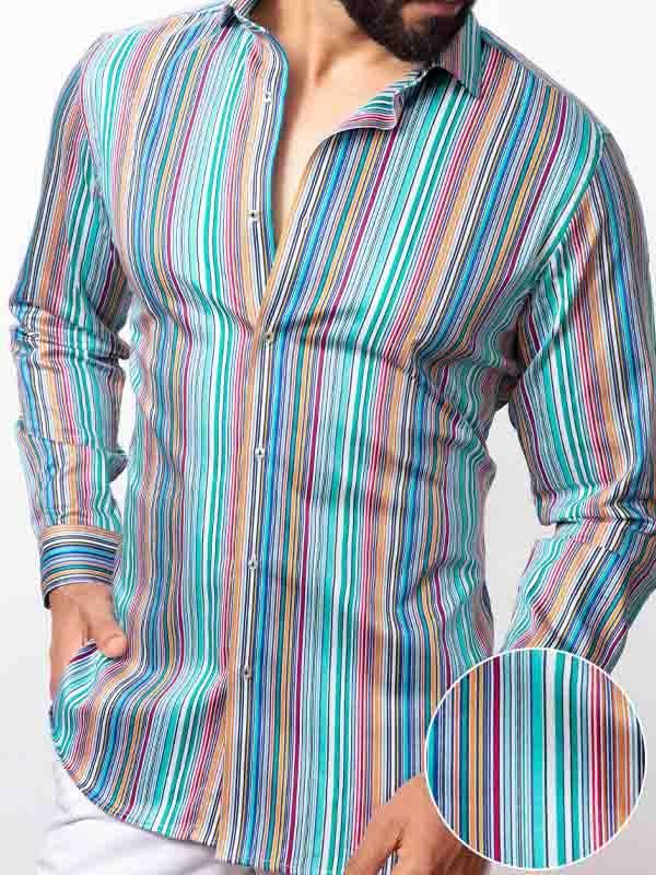 Buy Lorenzo Jade Blended Slim Fit Striped Shirt | Zodiac