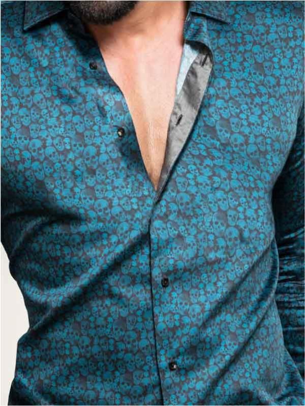 Malone Teal Printed Full sleeve single cuff Slim Fit  Blended Shirt