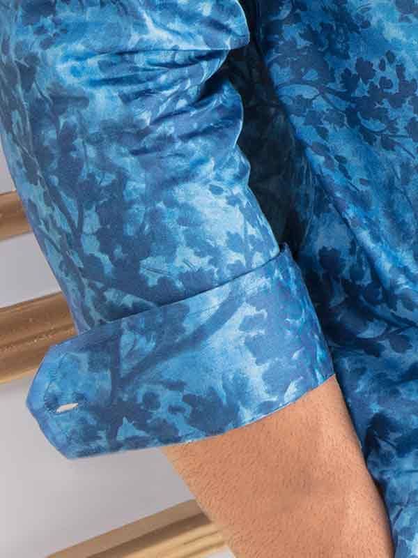 Markus Cobalt Printed Full sleeve single cuff Slim Fit  Blended Shirt