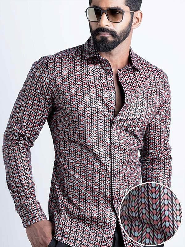 Marlo Red Printed Full sleeve single cuff Slim Fit  Blended Shirt