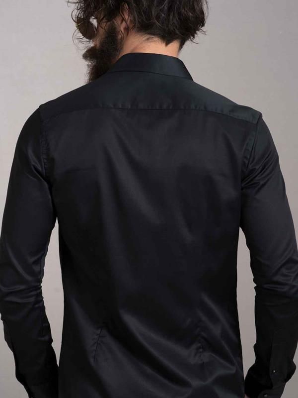 Nirvana Black Solid Full sleeve single cuff Slim Fit  Blended Shirt