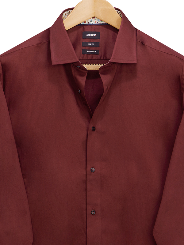 Oberyn Burgundy Solid Full Sleeve Single Cuff Slim Fit Blended Shirt