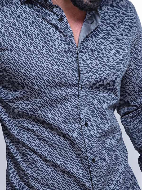 Paul Cobalt Printed Full sleeve single cuff Slim Fit  Blended Shirt