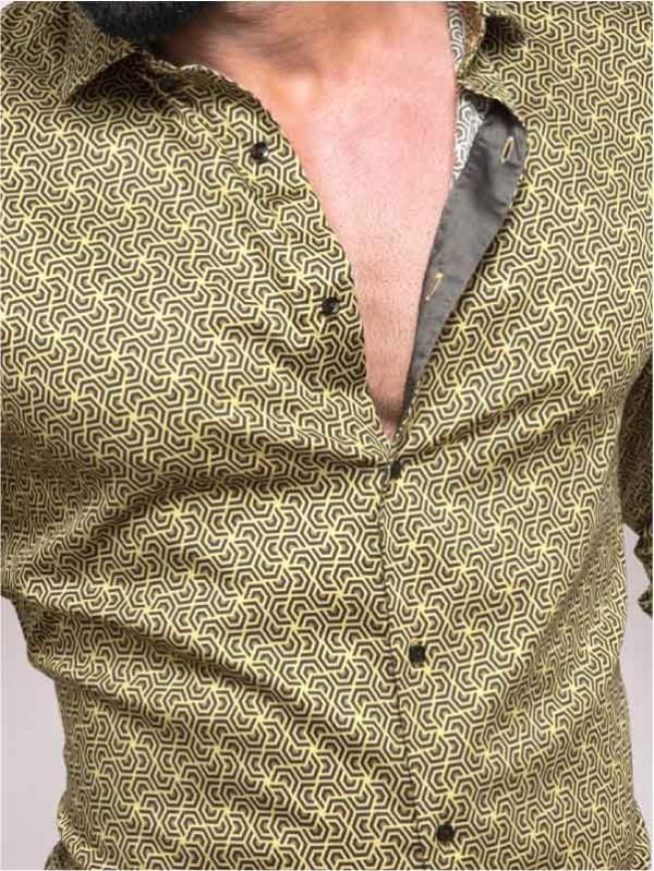Paul Ochre Printed Full sleeve single cuff Slim Fit  Blended Shirt