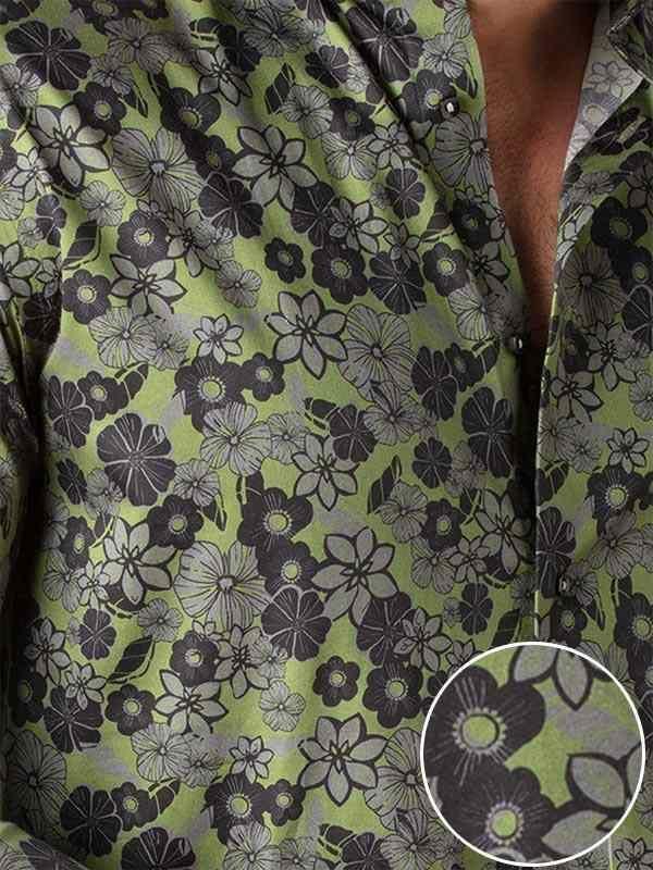 Petyr Green Printed Full sleeve single cuff Slim Fit  Blended Shirt