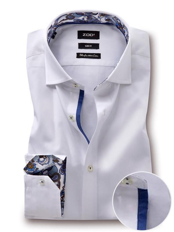 Pietro White & Blue Solid Full sleeve single cuff Slim Fit Cotton Shirt