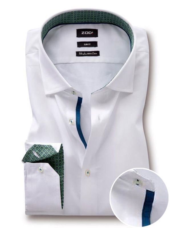 Pietro White & Green Solid Full sleeve single cuff Slim Fit Cotton Shirt