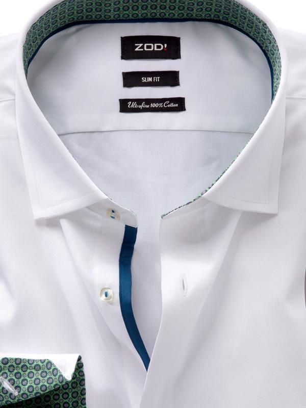 Pietro White & Green Solid Full sleeve single cuff Slim Fit Cotton Shirt
