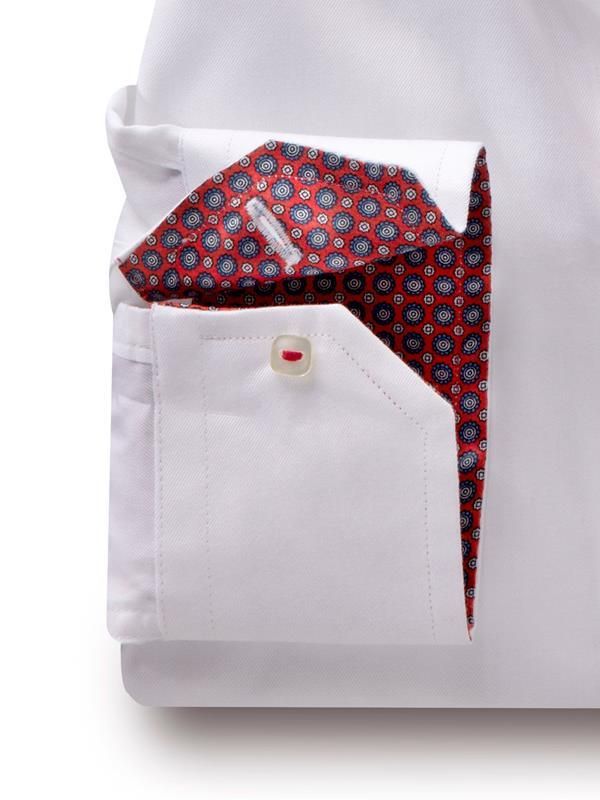 Pietro White & Red Solid Full sleeve single cuff Slim Fit Cotton Shirt