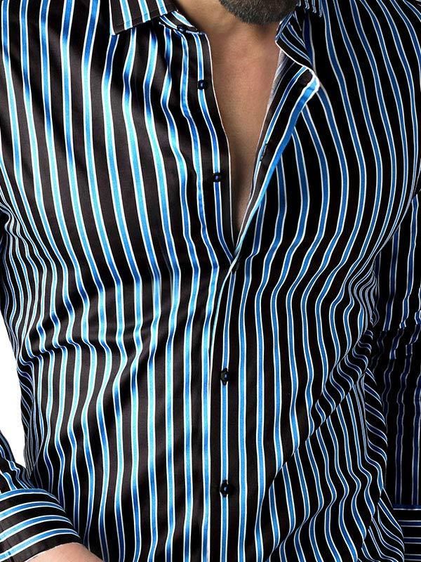 Rafa Cobalt Striped Full sleeve single cuff Slim Fit  Blended Shirt
