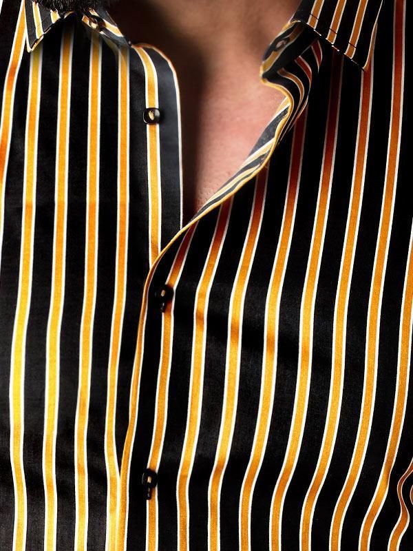 Rafa Ochre Striped Full sleeve single cuff Slim Fit  Blended Shirt