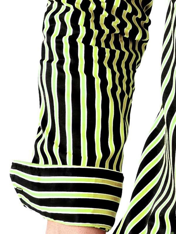 Rafa Green Striped Full sleeve single cuff Slim Fit  Blended Shirt