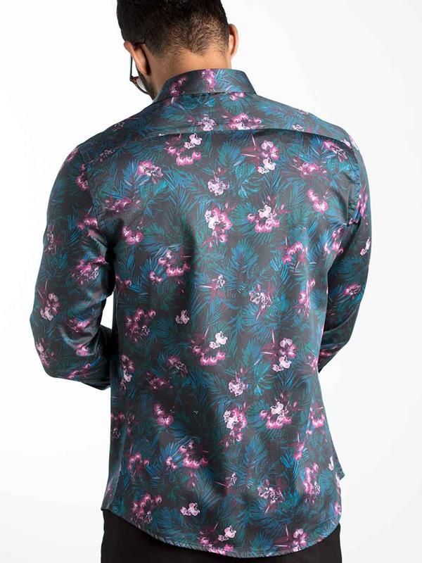 Rayel Green Printed Full sleeve single cuff Slim Fit  Blended Shirt