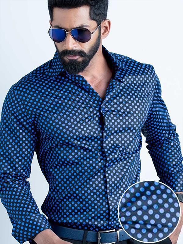 Razz Cobalt Printed Full sleeve single cuff Slim Fit  Blended Shirt
