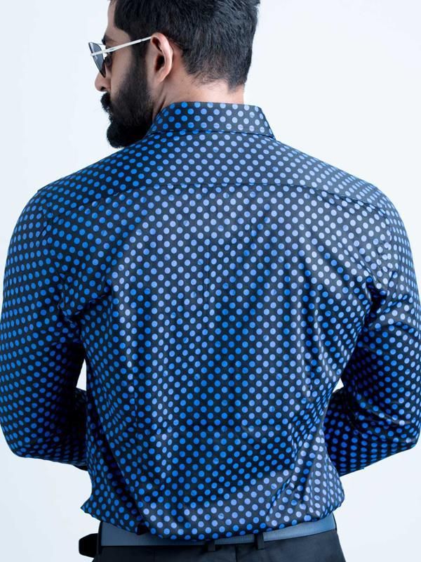 Razz Cobalt Printed Full sleeve single cuff Slim Fit  Blended Shirt