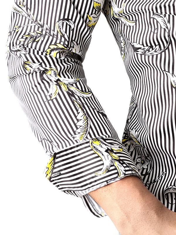 Salazar Black Printed Full sleeve single cuff Slim Fit  Blended Shirt