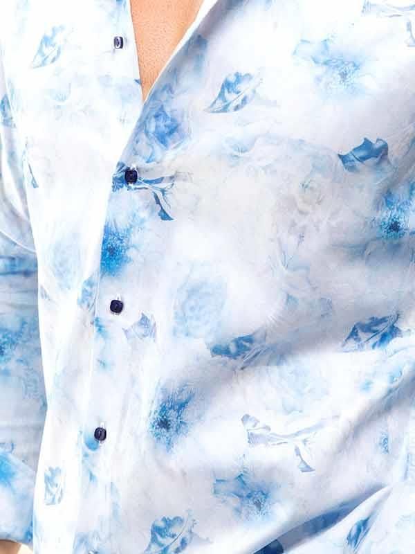 Salcedo Blue Printed Full sleeve single cuff Slim Fit  Blended Shirt