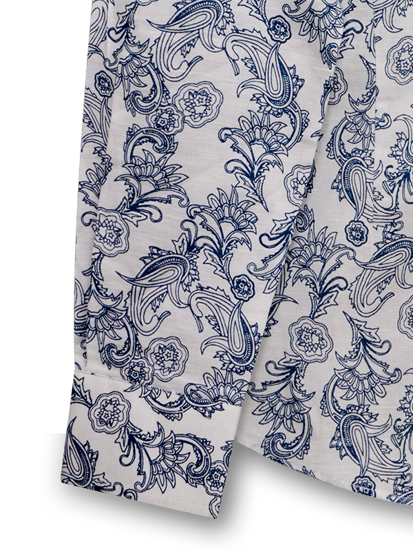 Sea Breeze Blue Printed Full Sleeve Single Cuff Slim Fit Blended Shirt