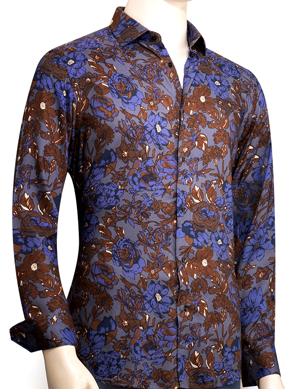Silvano Blue Printed Full Sleeve Single Cuff Slim Fit Viscose Shirt