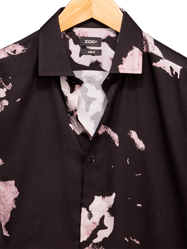Silvano Black Printed Full Sleeve Single Cuff Slim Fit Viscose Shirt