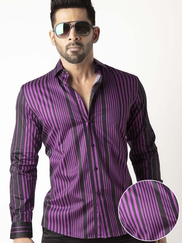 Sinaloa Purple Striped Full sleeve single cuff Slim Fit  Blended Shirt