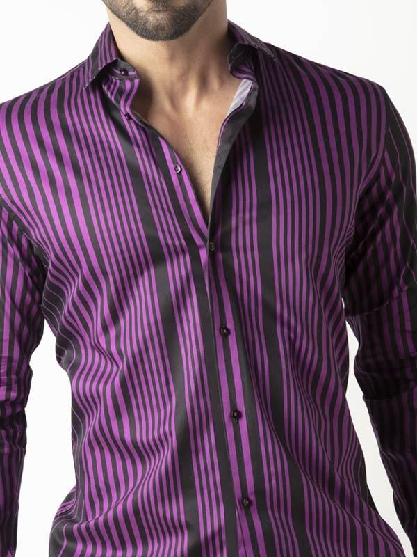 Sinaloa Purple Striped Full sleeve single cuff Slim Fit  Blended Shirt