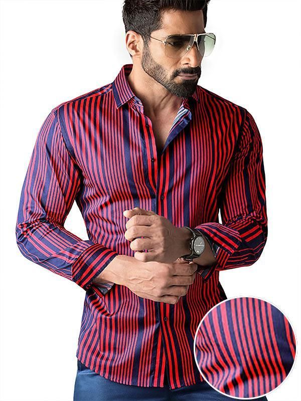 Buy Sinaloa Red Blended Slim Fit Striped Shirt | Zodiac