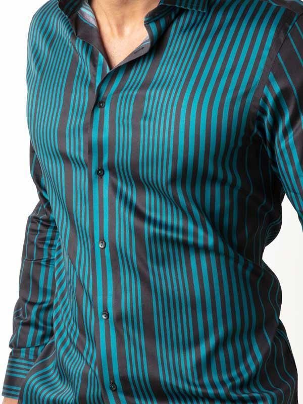 Sinaloa Teal Striped Full sleeve single cuff Slim Fit  Blended Shirt