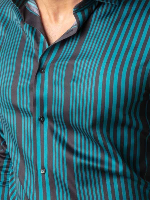 Sinaloa Teal Striped Full sleeve single cuff Slim Fit  Blended Shirt