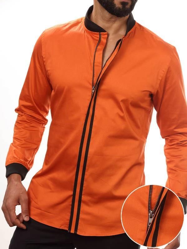 Stefano Orange Solid Full sleeve single cuff Slim Fit  Blended Shirt