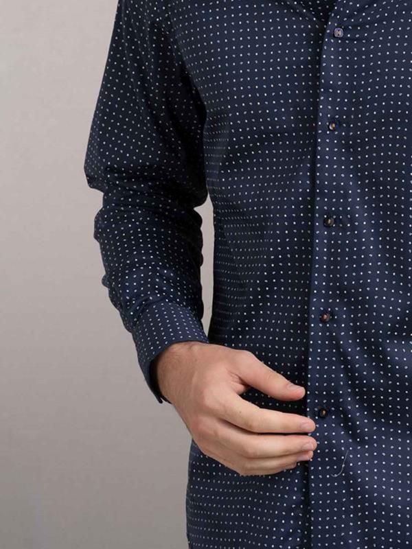 Suada Navy Printed Full sleeve single cuff Slim Fit  Blended Shirt