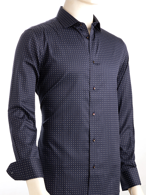 Suada Navy Printed Full Sleeve Single Cuff Slim Fit Blended Shirt