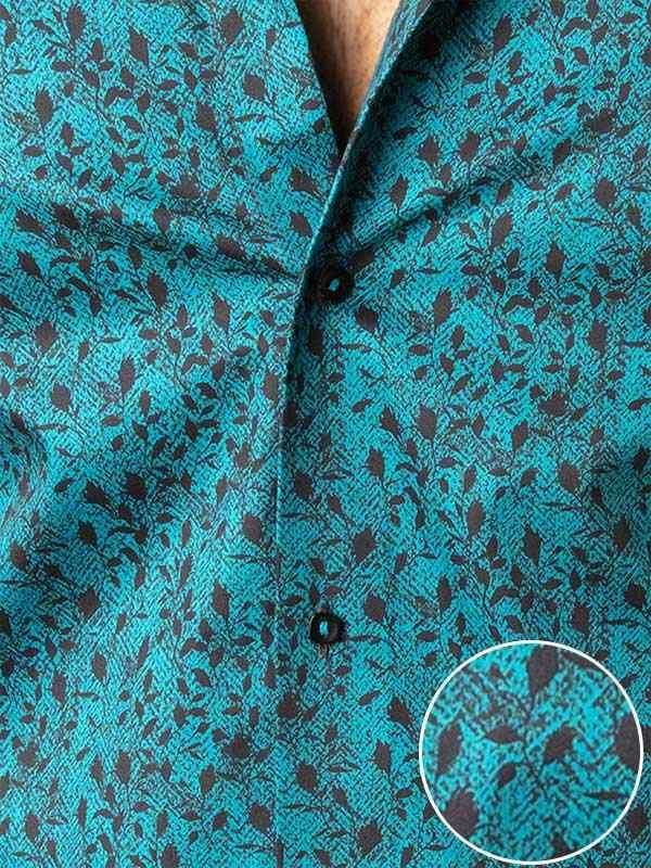 Theon Teal Printed Full sleeve single cuff Slim Fit  Blended Shirt
