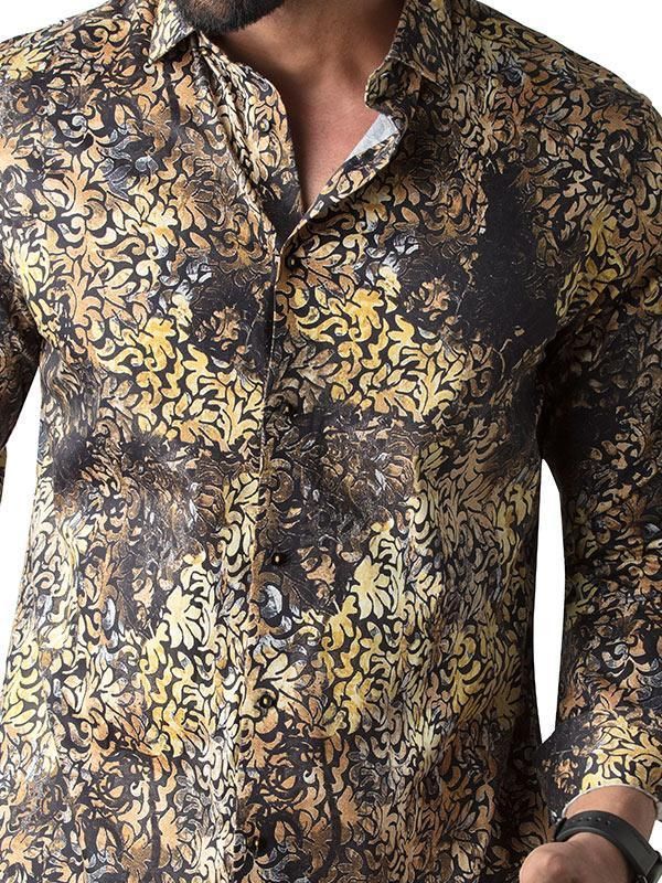 Tijuana Ochre Printed Full sleeve single cuff Slim Fit  Blended Shirt