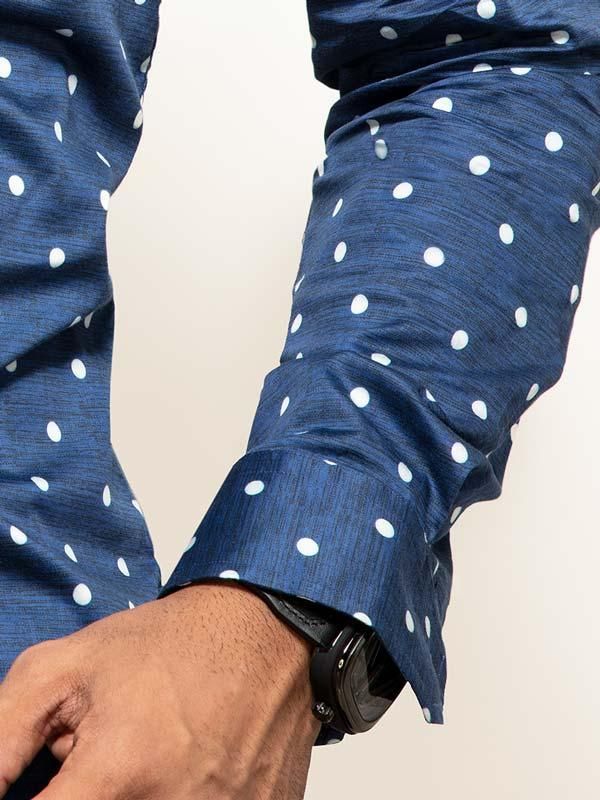 Timberlake Navy Printed Full sleeve single cuff Slim Fit  Blended Shirt