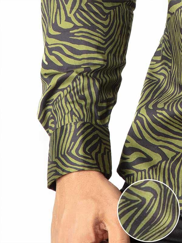Tommen Green Printed Full sleeve single cuff Slim Fit  Blended Shirt