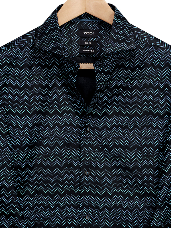 Vidal Black Printed Full Sleeve Single Cuff Slim Fit Blended Shirt