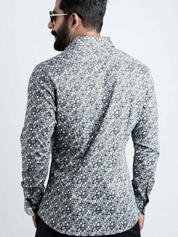 Walker Black Printed Full sleeve single cuff Slim Fit  Blended Shirt