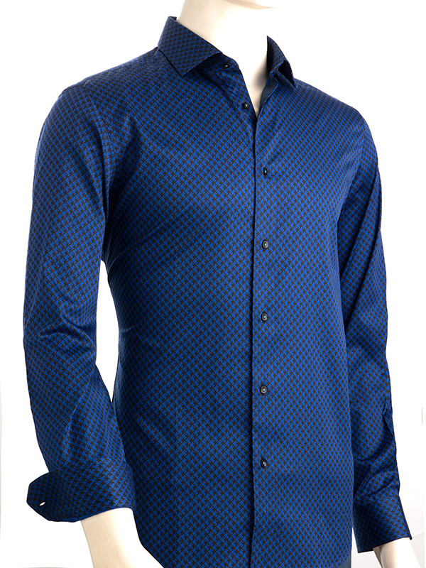 Walker Cobalt Printed Full Sleeve Single Cuff Slim Fit Blended Shirt