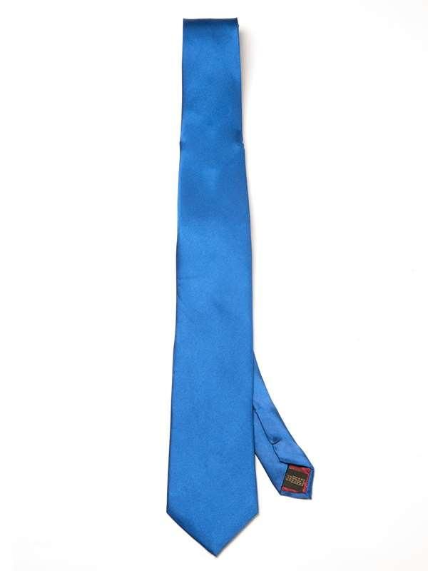 Creme Solid Medium Blue Silk Tie