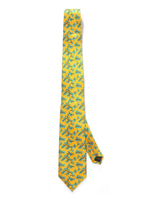 Panaro Printed Light Yellow Silk Tie