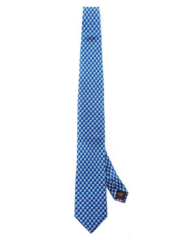 Saglia Printed Dark Blue Pure Silk Tie