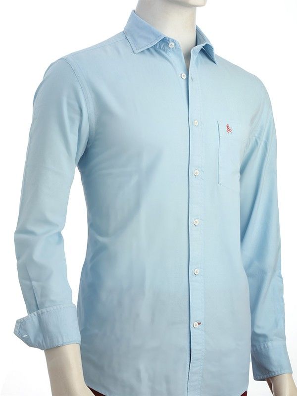 Murren Oxford Garment Dyed Sky Solid Full Sleeve Tailored Fit Casual Cotton Shirt