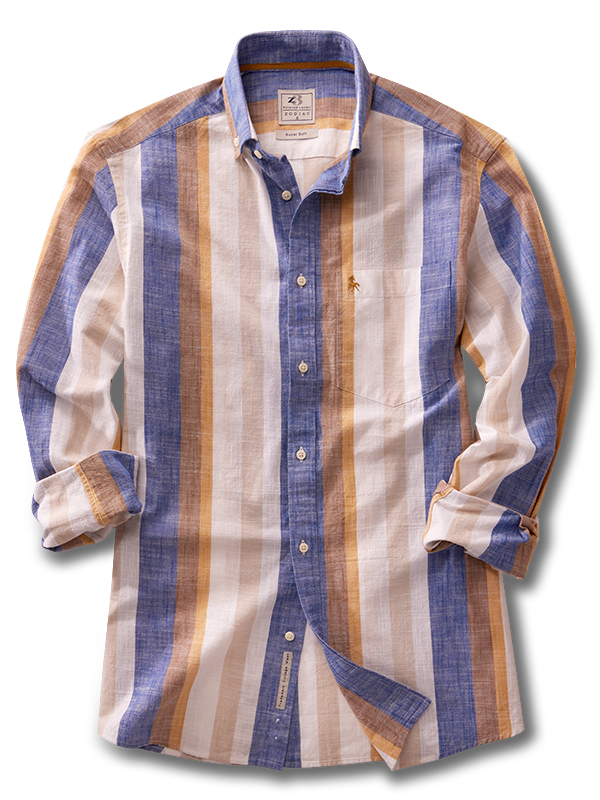 Giggs Slub Blue Striped Full Sleeve Tailored Fit Casual Cotton Shirt