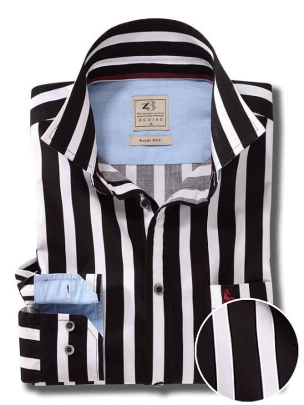 Sevilla Black Striped Full sleeve single cuff   Cotton Shirt