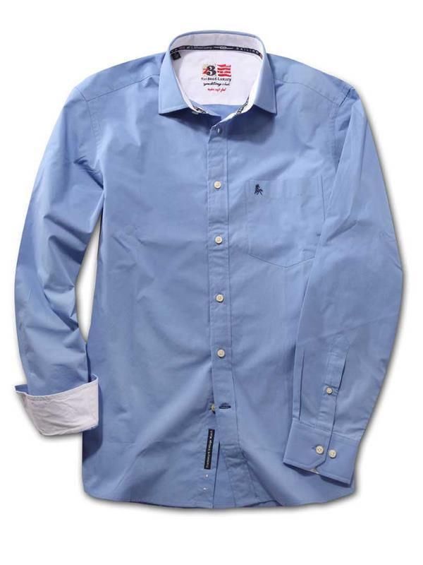 Captain Blue Solid Full sleeve single cuff   Cotton Shirt