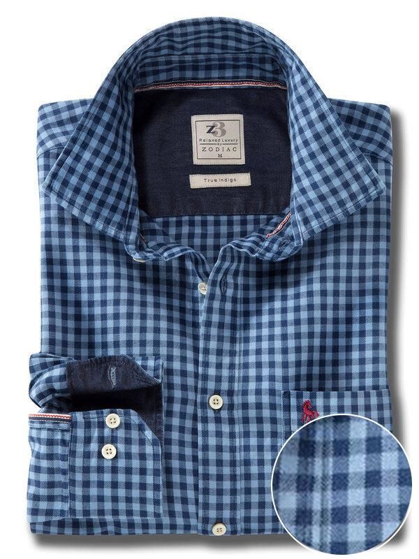 Elliot Indigo Blue Check Full sleeve single cuff   Cotton Shirt