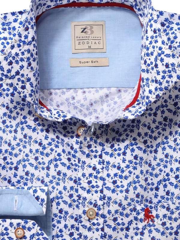 Buy Sheffield Blue Cotton Casual Printed Shirt | Zodiac