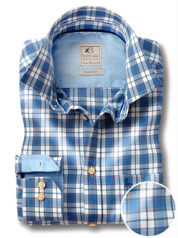 Matias Twill Check Blue Full Sleeve Tailored Fit Casual Cotton Shirt